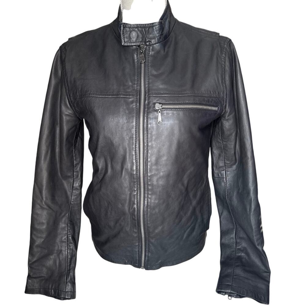 Gap Lamb Leather Black‎ Moto Jacket XS READ
